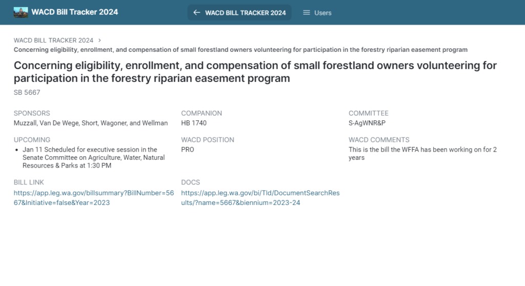 Screenshot of WACD Bill Tracker 2024 Details screen